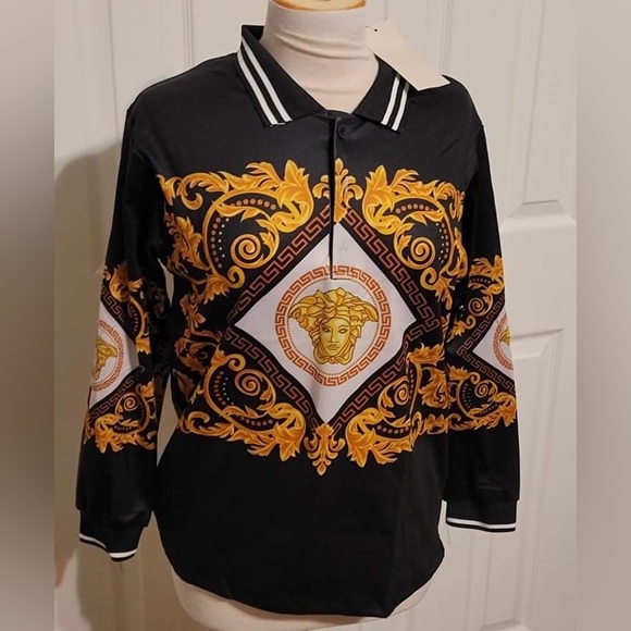 Fashion Inspired Black and Gold Long Sleeve Shirt - Picture 2 of 2